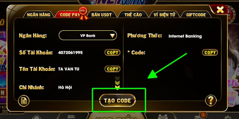 Nhấn vào tạo code